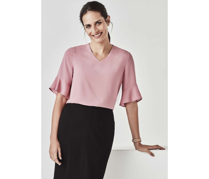 Biz Aria Womens Fluted Sleeve Blouse